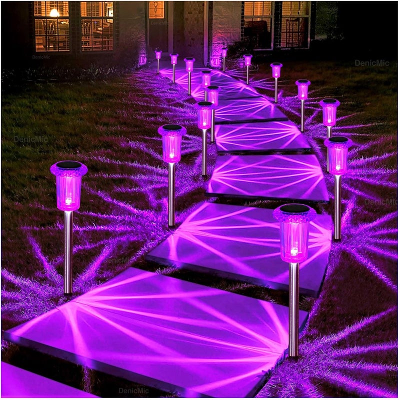 DenicMic Solar Lights Outdoor 10 Pack Waterproof Purple LED Stainless Steel Stake Outside Lights for Yard Pathway Garden Driveway Walkway Landscape Path Lighting - Image 1